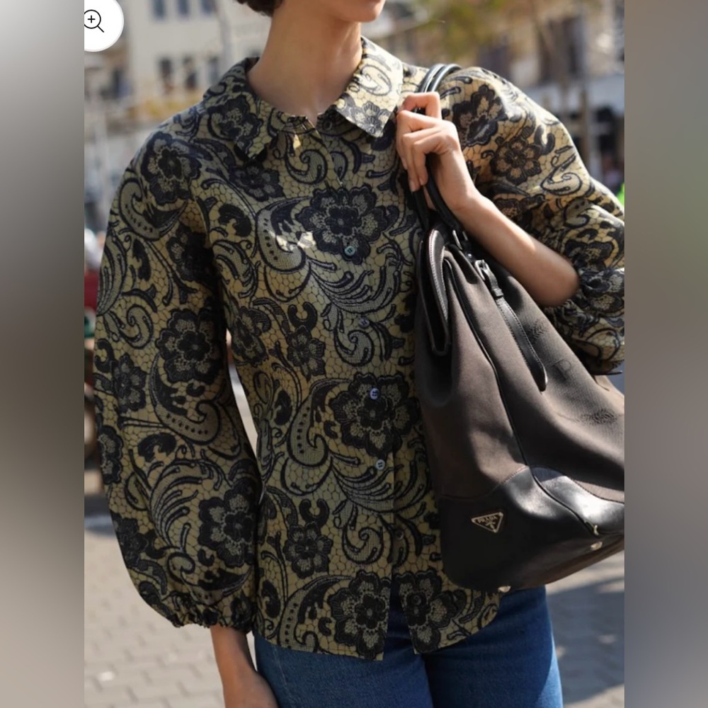 Dolce & Gabbana Silk Lace Pattern Button Down Shirt/Jacket, Size Tag Missing